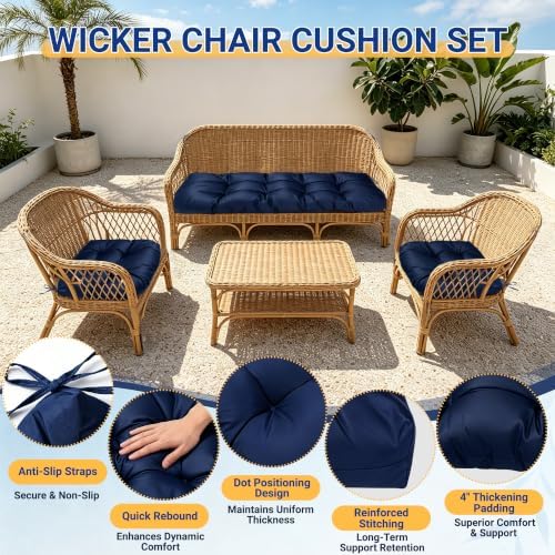 Outdoor Wicker Chair Cushions Set of 3, Waterproof Patio Furniture