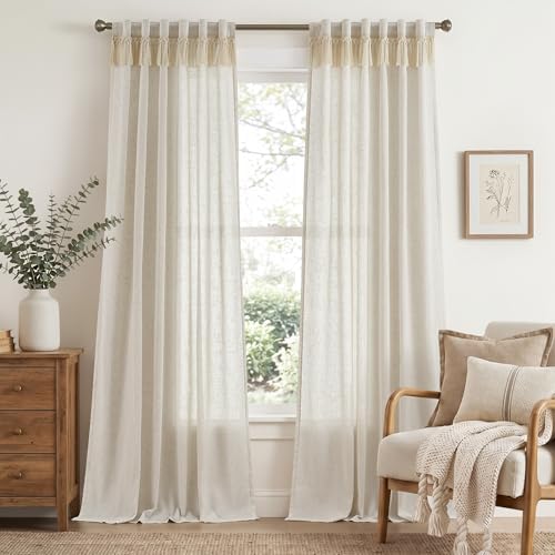 jinchan Linen Curtains Light Filtering Back Tab 50x96 Inch 2 Panels