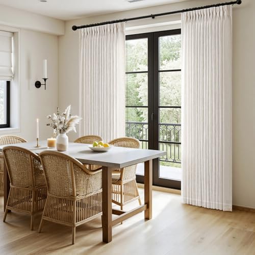 MIULEE Pinch Pleated Linen Curtains 108 Inches Length 2 Panels Natural