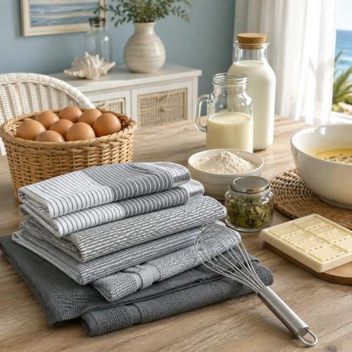 6 Pack Terry Kitchen Towels, 18 X 28 in Grey