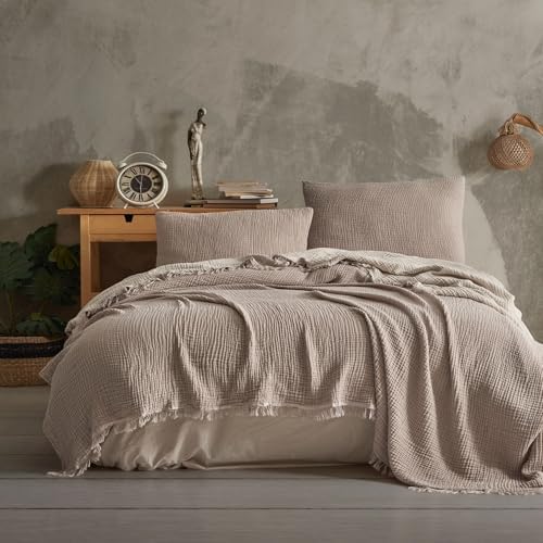 100% Turkish Cotton 4-Layer Muslin Bedspread Blanket, Soft Lightweight