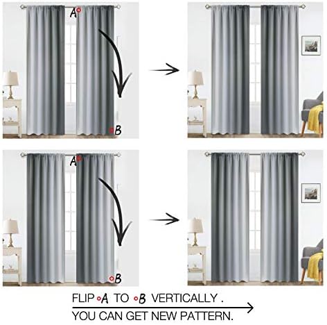 COSVIYA Rod Pocket Ombre Gray and Greyish White Curtains 63 inch