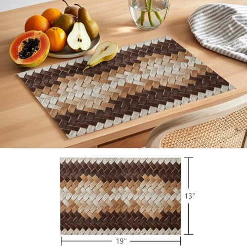 Round Placemats Set of 8 Neutral Woven Pattern Place Mats Minimalist