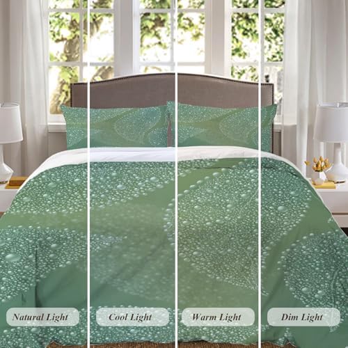 Shrahala Morning Dew 100% Cotton Duvet Cover Set Queen Size, Sage