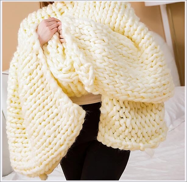 Chunky Knit Blanket Throw Cotton Throw Blanket 100% Handmade Warm &