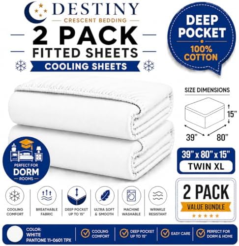 Twin XL Cotton Knit Jersey Fitted Sheets, 2-Pack, 15" Deep Pocket
