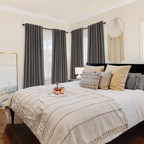 MIULEE 100% Blackout Curtains Linen Curtains 84 Inches Long, Dark Gray