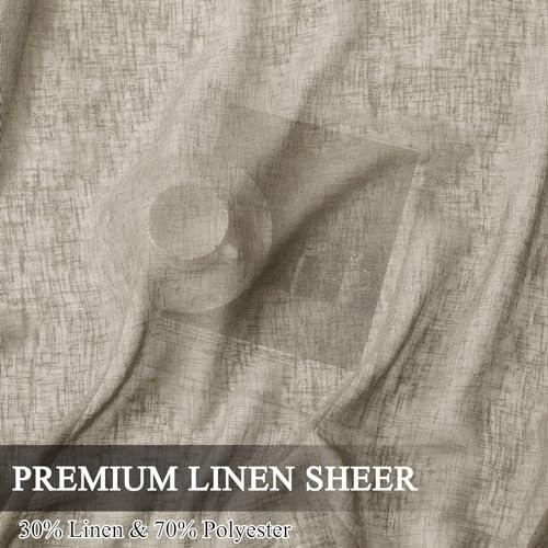 Fcoise Semi Sheer Curtains 63 inches Long | Faux Linen Grommet Curtain