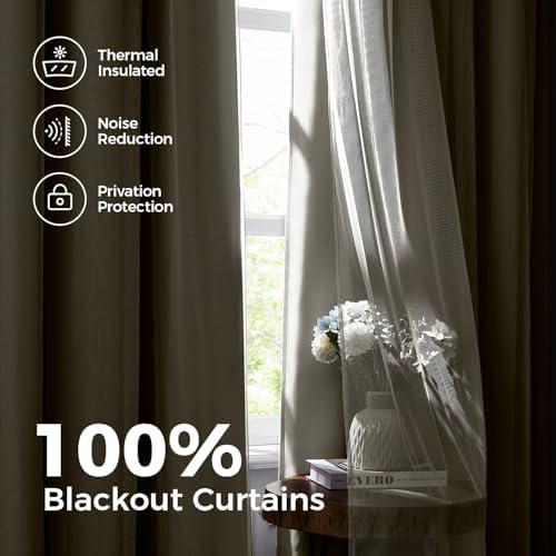 100% Blackout Curtains for Bedroom, Double Layer Ivory 108" L