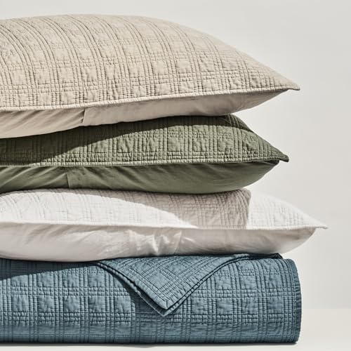 EVERGRACEHOME Cotton Sateen Windowpane Quilt Set King Size, Light