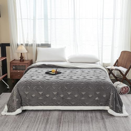 LEVINIS Boho Sherpa Throw Blanket 60'' × 80'', Dark Grey