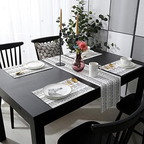 Bohomia Table Mats Set of 4 With Table Runner 90 Inches Long,Cotton