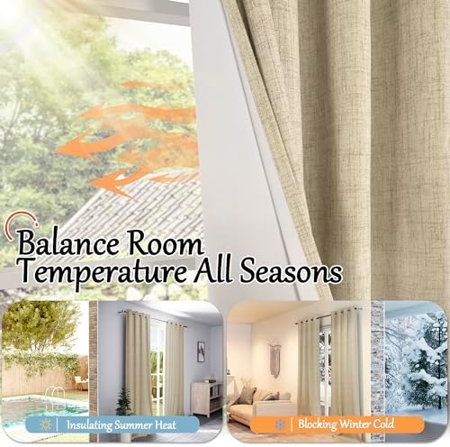 Lajode Burlap Linen Blackout Curtains for Living Room - 52x90 Inch 2