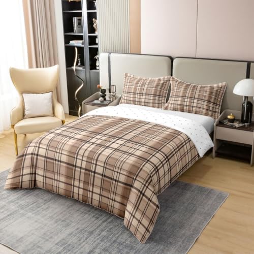 Castle Fairy Vintage Brown Plaid 100% Cotton Duvet Cover Set