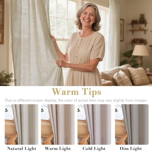 H.VERSAILTEX Living Room Linen Curtains - Semi Sheer, Nickel Grommet