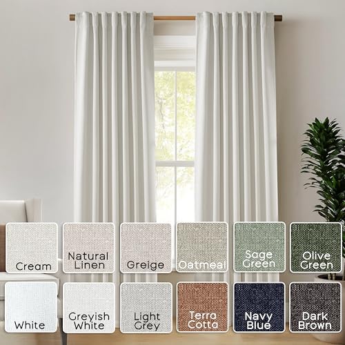 PANELSBURG 108 Inch Linen Blackout Curtains, Cream Textured Back Tab