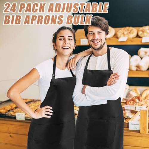 24Pcs Bib Apron with 2 Pockets,Adjustable Bib Aprons,Water Oil