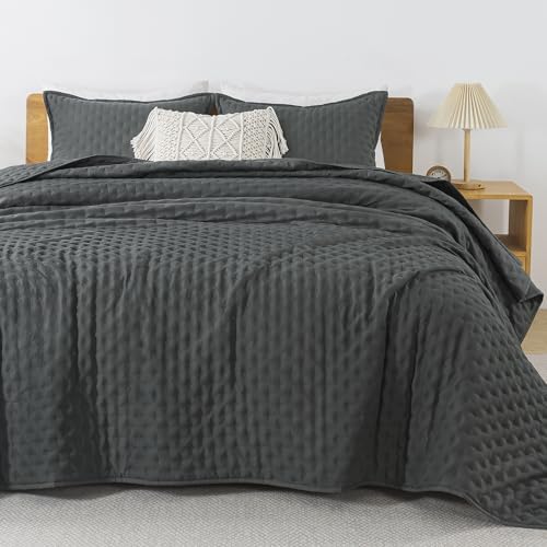Andency Dark Grey King Size Quilt Bedding Set, 3 Pieces Bedspread