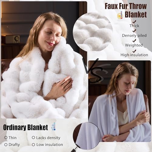 Faux Fur Throw Blanket for Couch, Fluffy Fuzzy Plush Bubble Blanket