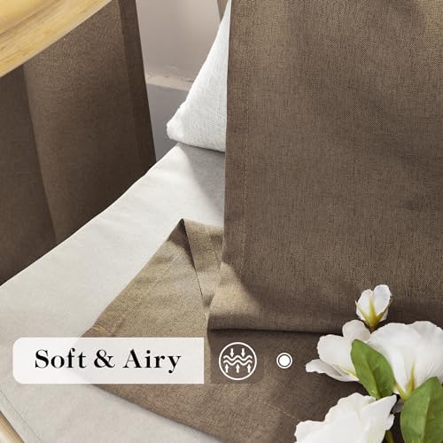 DONREN Linen Blend Back Tab Curtains Semi Sheer 50 x 120 Inch Brown