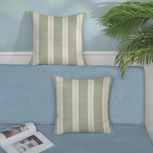 Sage Green Polka Dot Pillow Covers 20x20 Inch Set of 2 Boho Striped