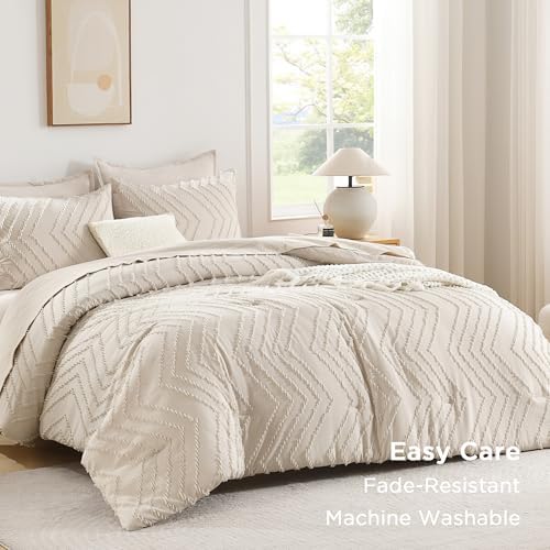 Andency California King Comforter Set Beige, 3 Pieces Cal King Boho