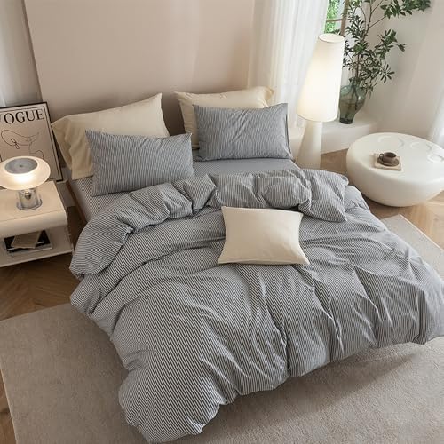 JIYUAN King Washed Cotton Duvet Cover Set, 3-Piece, Linen-Like