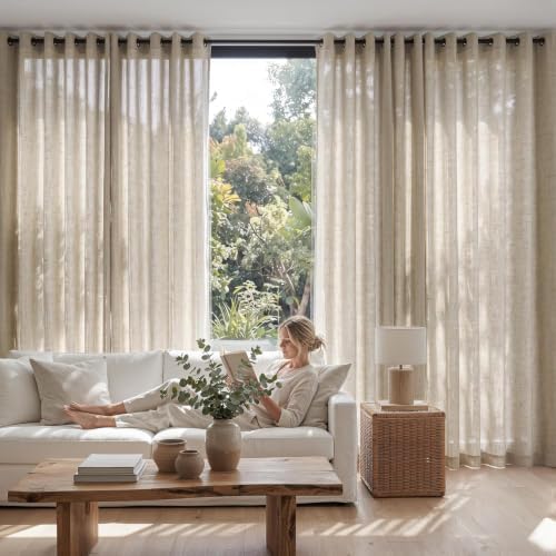 jinchan Linen Curtain 96 Inch Light Filtering Grommet 1 Panel Taupe