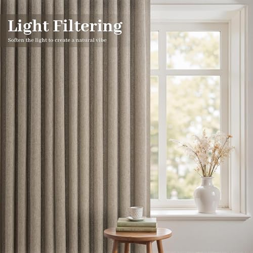96 Inches Length Pinch Pleated Linen Curtains 2 Panels Burlywood