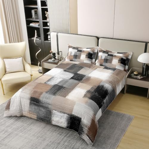 Feelyou Geometric Abstract Duvet Cover 100% Cotton King Size Gray