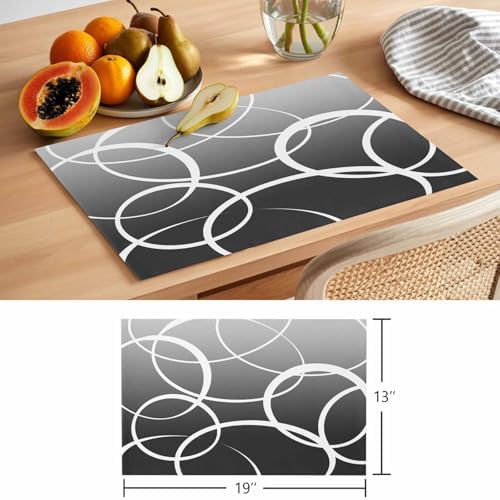 Cotton Linen Placemats for Dining Table Set of 8 Gradient Grey Line
