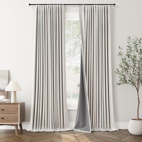 Jowels Natural Linen Blackout Curtains 120 Inches Long 2 Panels for