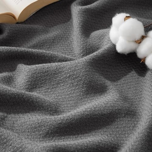 Bedsure 100% Cotton Blanket, Herringbone Weave, King, Dark Grey