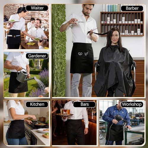 16 Pack Black Waist Aprons, Heavy Duty 3 Pockets Water Resistant