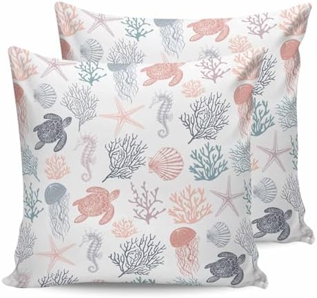 20x20 Pillow Covers Set of 2, Red Grey Coastal Throw Pillow Covers