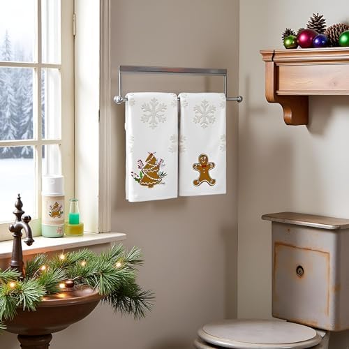 2 Pack Christmas Gingerbread Hand Towels 100% Cotton Jacquard
