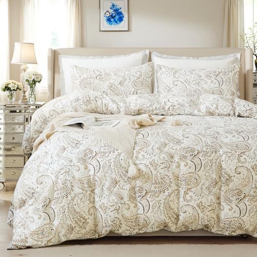 100% Cotton Duvet Cover Queen Size- 3 Pcs Grey Paisley Comforter