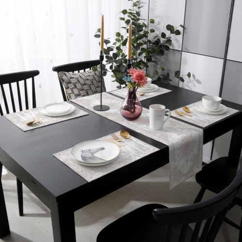Beige Grey Contemporary Table Mats Set of 6 with Table Runner