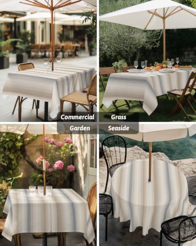Brown Gray Striped Outdoor Tablecloth 60"x60" Square Tablecloth with