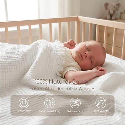 WDCOZY 100% Cotton Muslin Blanket King Size 4-Layer for Bed Breathable