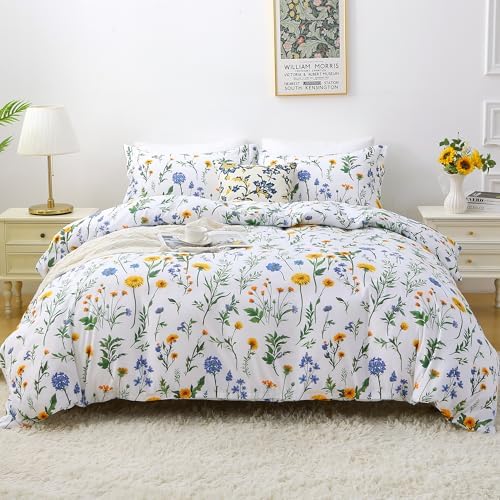 Mooreeke Duvet Cover Queen Size, 3 Piece Dandelion Floral Duvet Cover