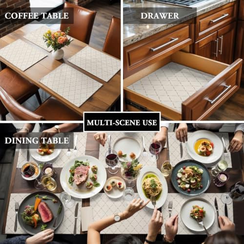 Beige Plaid Placemats Set of 4, Cotton Linen Fabric Place Mats