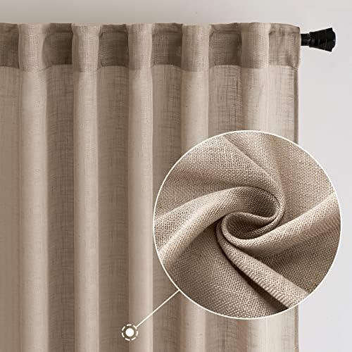 MIULEE Taupe Linen Curtains 52x96 Inch with Textured Linen Window