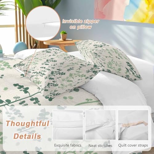 Sage Green Botanical Bedding 3 Piece Duvet Cover Set Queen Size
