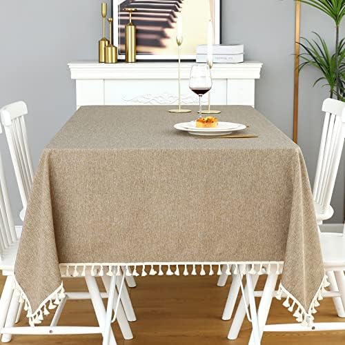 Rectangle Tassel Tablecloth, Washable Waterproof Wrinkle Free Table