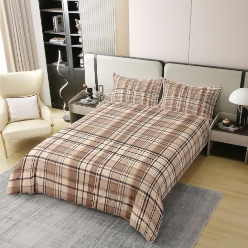 Castle Fairy Vintage Brown Plaid 100% Cotton Duvet Cover Set