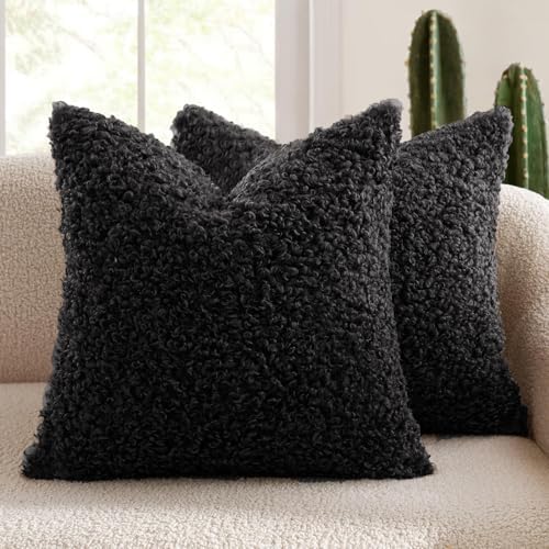18" X 18" Neutral Faux Fur Pillow Case Boucle Decoration Long Plush