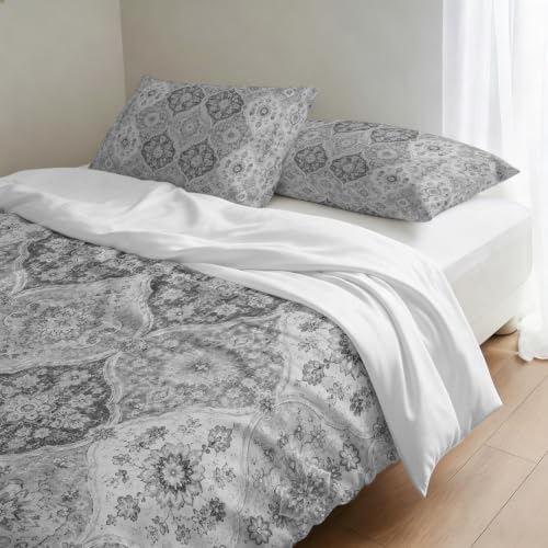 DecorLovee Grey Boho Duvet Cover Set 3 Pieces with Zipper Closure