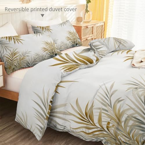 Light Gray Microfiber Duvet Cover King Size, Plant Minimalist Palm