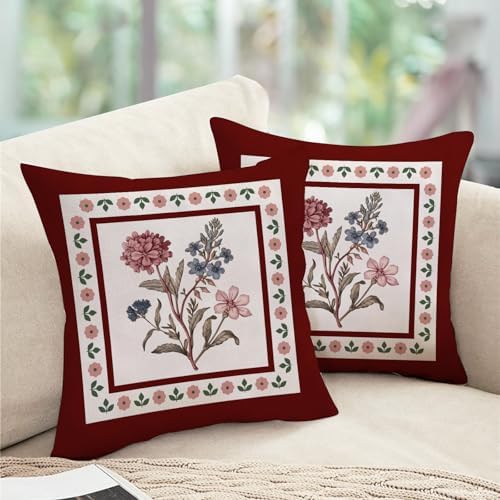 Vintage Floral Decorative Throw Pillow Covers 18 x 18 Set of 2, Retro